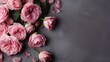 Pink roses on a grey background with copy space. Generated ai.