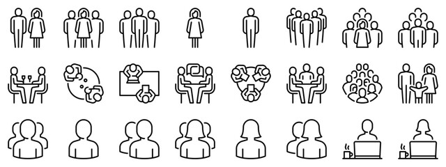 Line icons about people on transparent background with editable stroke.