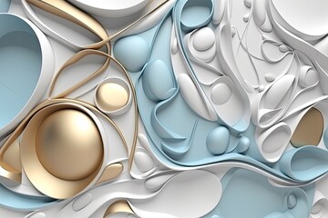 Light Blue gray golden and White background. 3d Abstract wallpaper for print - Generative AI