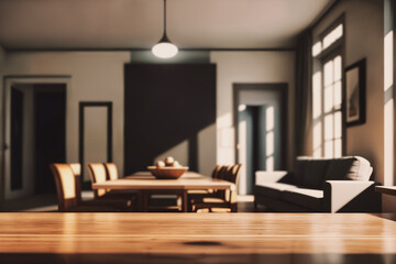 Wall Mural - table top with blurred sofa home interior decoration