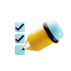 Poster - 3d rendering checklist icon with yellow pencil. Business management concept icon. 3d illustration