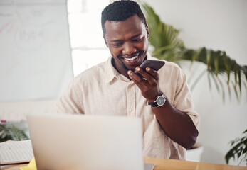 Poster - Utilising his connections to its full potential. a young businessman talking on a cellphone while using a laptop in an office.