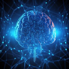 Poster - human brain anatomy and hologram background. generative ai