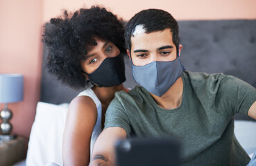 Poster - Lets do this. a young couple taking a selfie while wearing their masks.
