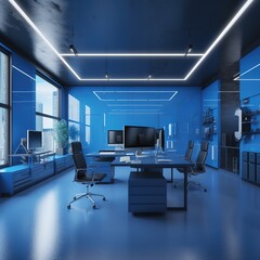 Wall Mural - contemporary blue corporate offices. generative AI