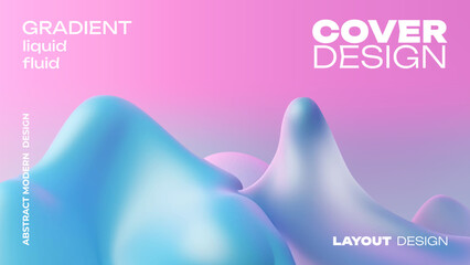Abstract creative cover, web banner or poster in modern minimal style for corporate identity, branding, social media, ads, promo. Modern layout design template with 3d dynamic liquid gradient shapes.