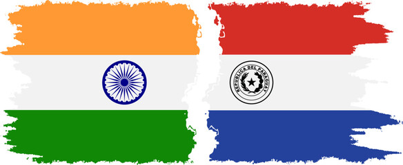 Paraguay and India grunge flags connection vector