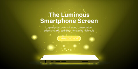 Poster - The Luminous Smartphone Screen. Smartphone golden light screen, Computer, or tablet display. Technology mobile display light. Vector illustration.