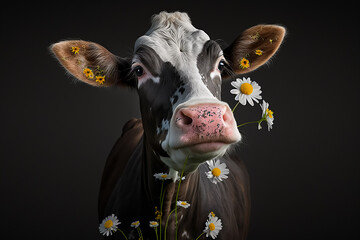 cow with flower. Generative AI