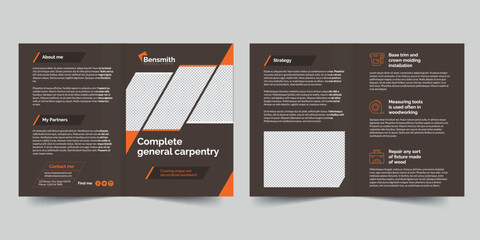 Wall Mural - Carpenter bifold brochure template. A clean, modern, and high-quality design bifold brochure vector design. Editable and customize template brochure