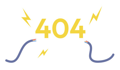 Poster - Damaged cable with short circuit 404 page not found illustration. Flat vector 2D cartoon object on white. Editable error flash message for application, web UX, UI design. Outfit Semibold font used