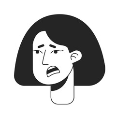 Poster - Young woman feeling offended flat line monochromatic vector character head. Negative surprise. Editable outline avatar icon. 2D cartoon line spot illustration for web graphic design, animation