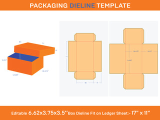 Wall Mural - Kraft packaging box with lids or gifts box Dieline Template of 6.62x3.75x3.5 Inch