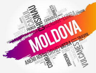 List of cities in Moldova word cloud collage, education and travel concept background