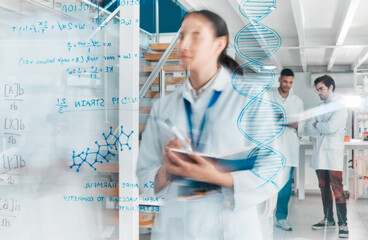 Poster - Busy advancing the world through science. scientists working in a lab.