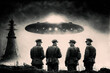 WWII soldiers standing next to a UFO