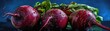 Beets With Droplets On Blue Background Wde Panoramic. Generative AI