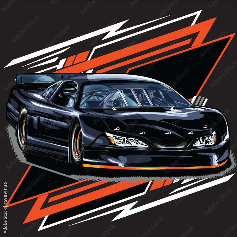 black drag race illustration isolated in black background for poster, t ...