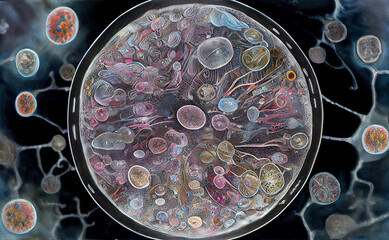 Poster - Cells under microscope, generatie ai illustration