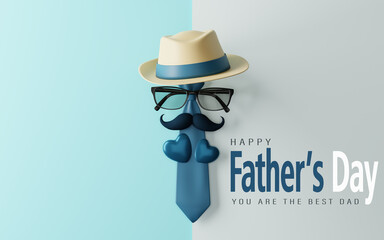 3d Rendering. Design card happy father's day on blue background.