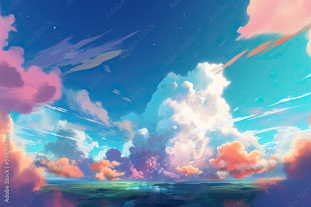 Anime cartoon neon game background, app gaming background sky with ...