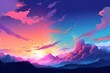 © Layerform - Anime cartoon neon game background, app gaming background sky with clouds and bright cyberpunk colours, colourful bg background wallpaper
