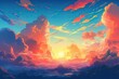 © Layerform - Anime cartoon neon game background, app gaming background sky with clouds and bright cyberpunk colours, colourful bg background wallpaper