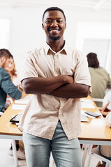 Poster - I came this far by having the confidence to succeed. Portrait of a young businessman standing in an office with his colleagues in the background.