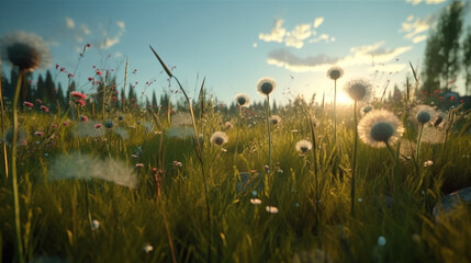 grass with dandelions. generative AI