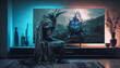 © KNOPP VISION - Krieger kommt aus einem Videospiel heraus KI