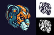 robotic tiger head illustration for esport logo, print, mascot