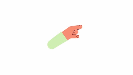 Poster - Animated index finger side touch. Tapping with forefinger. Pointing isolated 2D cartoon flat first view hand 4K video footage on white background with alpha channel transparency for web design