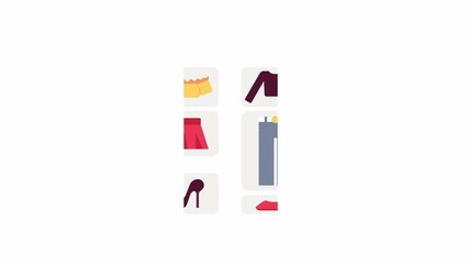 Poster - Animated clothes matching display. Flat cartoon style icon 4K video footage for web design. Outfit planning isolated colorful element animation on white background with alpha channel transparency