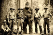 © JoelMasson - Aged historical photograph with a group of Forest Rangers and a Sasquatch.
