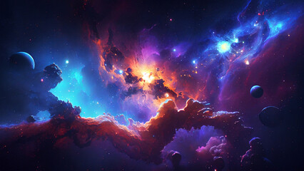 Wall Mural - Abstract outer space nebula galaxy abstract background. Generative AI.
