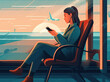 illustration of a young woman at the airport using her smartphone. Generative AI