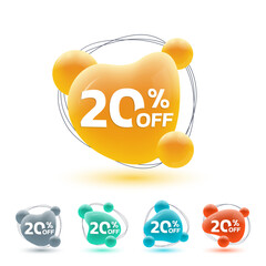 Wall Mural - 20 percent price off. sale 3d badge, sticker or label. abstract shapes discount, promotion banner te