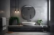 © VICHIZH - concrete home gray interior house mirror sink room design bathroom luxury. Generative AI. Generative AI