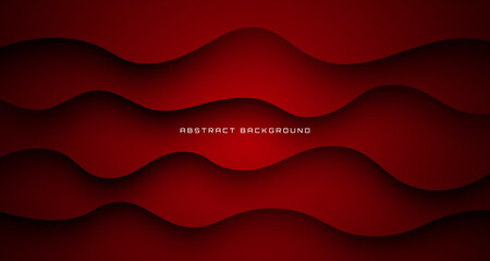 3D red geometric abstract background overlap layer on dark space with waves effect decoration. Graphic design element cutout style concept for banner, flyer, card, brochure cover, or landing page