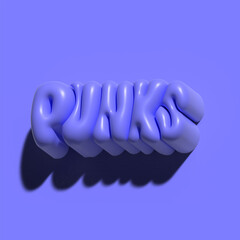 Fototapete - Raster 3d modeling clay word - Punks. Realistic 3d render lettering on purple background. Creative monochrome colorful design. 00s volume style illustration.