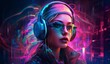 Futuristic Cyberpunk Woman Gamer Portrait Digital generated Illustration Artwork Pattern background