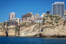 View From Area Of Famous Pigeon Rock In Raouche District Of Beirut City, Lebanon