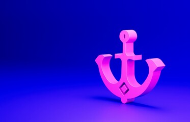 Sticker - Pink Anchor icon isolated on blue background. Minimalism concept. 3D render illustration