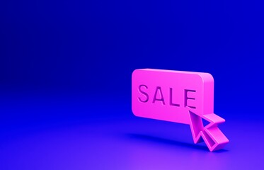 Sticker - Pink Price tag with an inscription Sale icon isolated on blue background. Badge for price. Promo tag discount. Minimalism concept. 3D render illustration