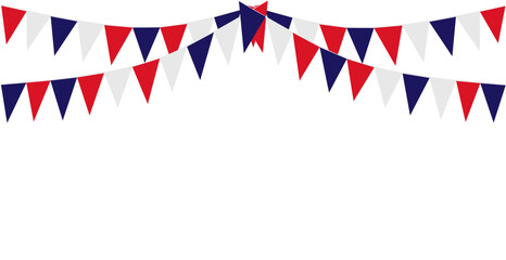 Bunting Hanging Red White Blue Flags Triangles Banner Background. United State of America, France, Thailand, New Zealand, Netherlands, British, Great Britain.
