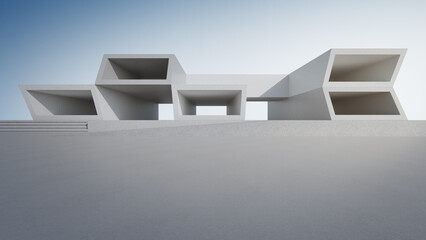 abstract architecture design of modern building. empty parking area floor and concrete wall with blu