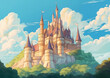 青空と城のファンタジーアニメ背景 ,Generative AI