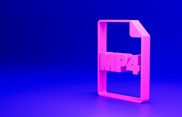 Wall Mural - Pink MP4 file document. Download mp4 button icon isolated on blue background. MP4 file symbol. Minimalism concept. 3D render illustration