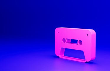 Sticker - Pink Retro audio cassette tape icon isolated on blue background. Minimalism concept. 3D render illustration