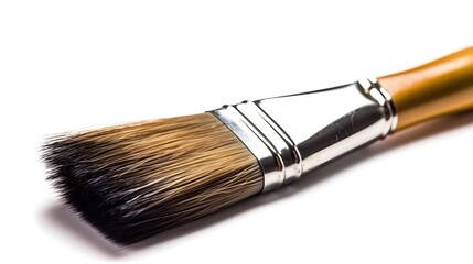 Wall Mural - Close up of small paint brush isolated on white background studio shot. Generative AI technology.